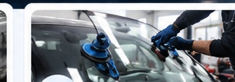 Illustration d'une intervention sur un pare-brise automobile en atelier